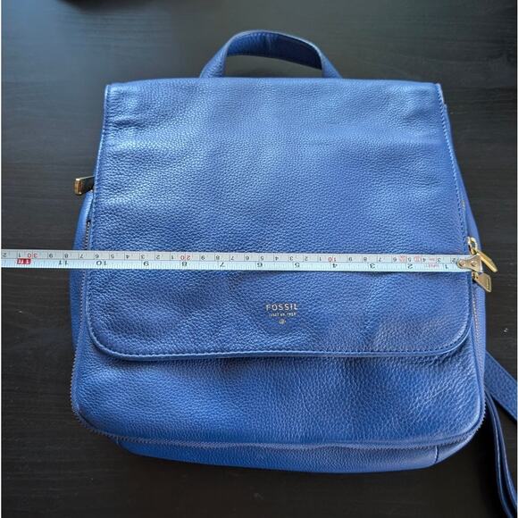 Fossil Preston Bright Blue Leather Logo Backpack - Picture 11 of 12